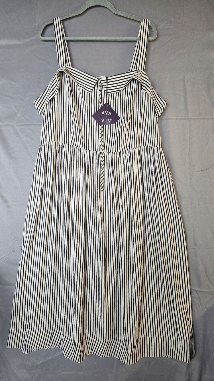 Ava & Viv Dress Womens 2X Plus White Stripe Square Neck Smocked Sundress Midi